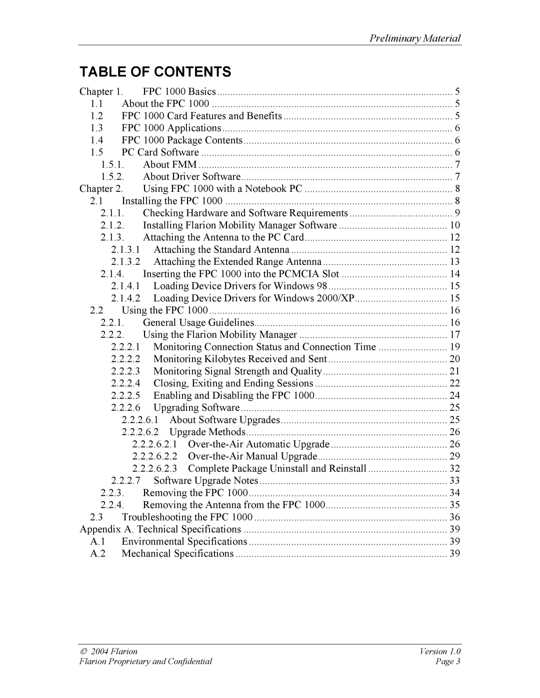 GE FPC 1000 manual Table of Contents 