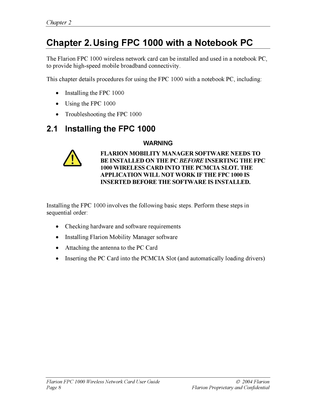 GE manual Using FPC 1000 with a Notebook PC 