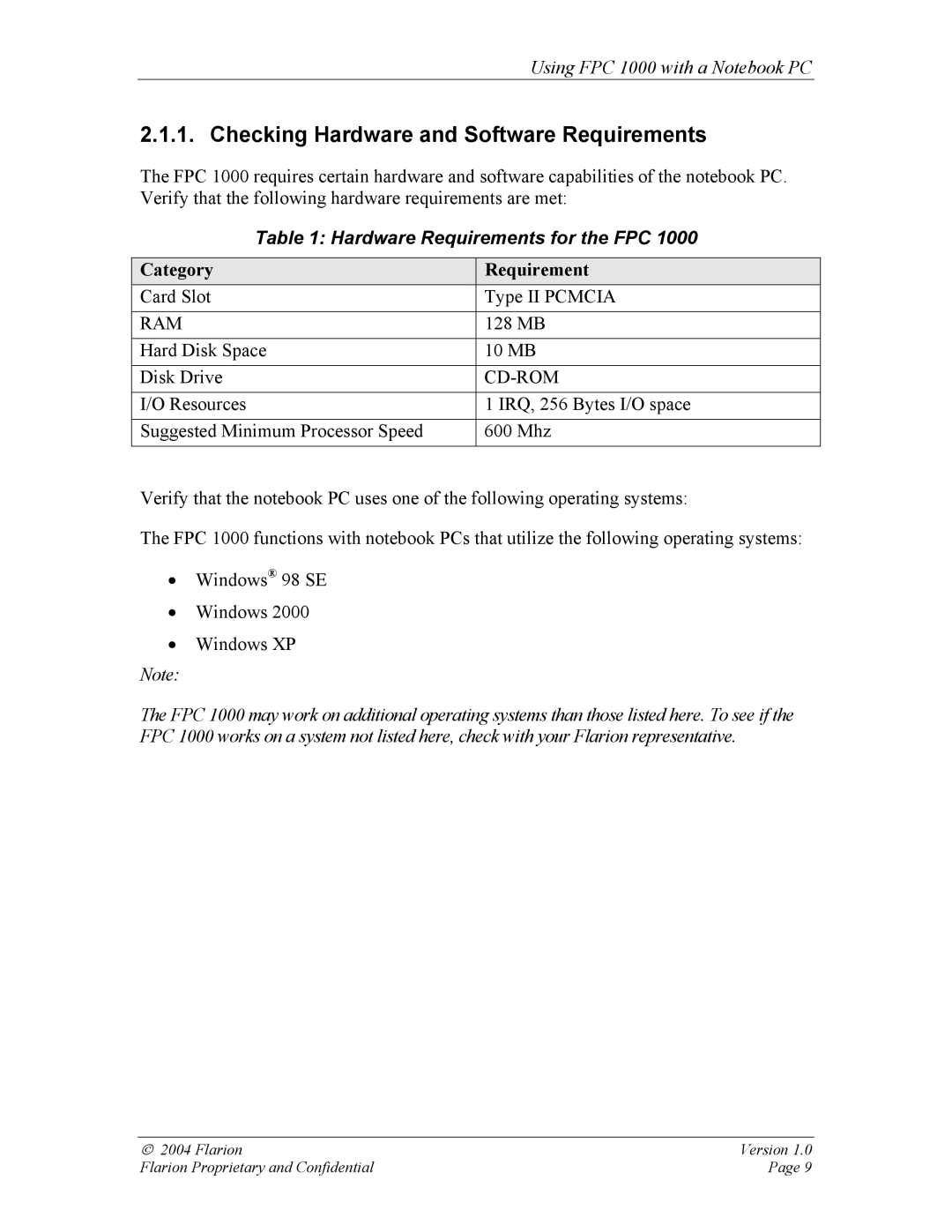 GE FPC 1000 manual Checking Hardware and Software Requirements, Hardware Requirements for the FPC 