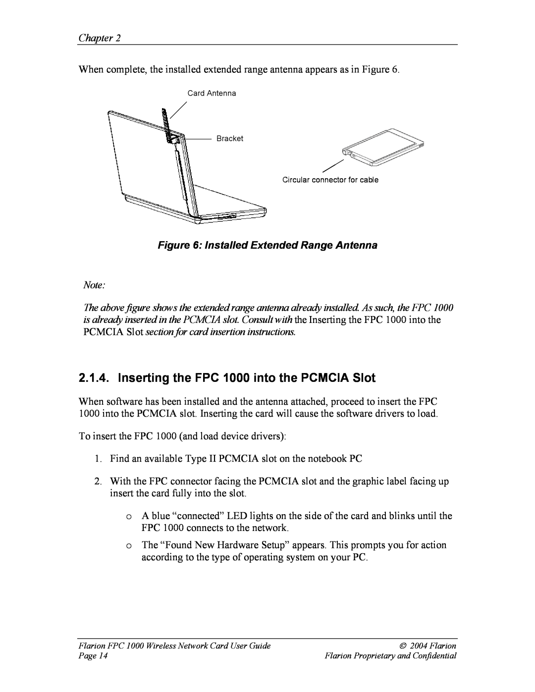 GE manual Inserting the FPC 1000 into the PCMCIA Slot, Installed Extended Range Antenna, Chapter 