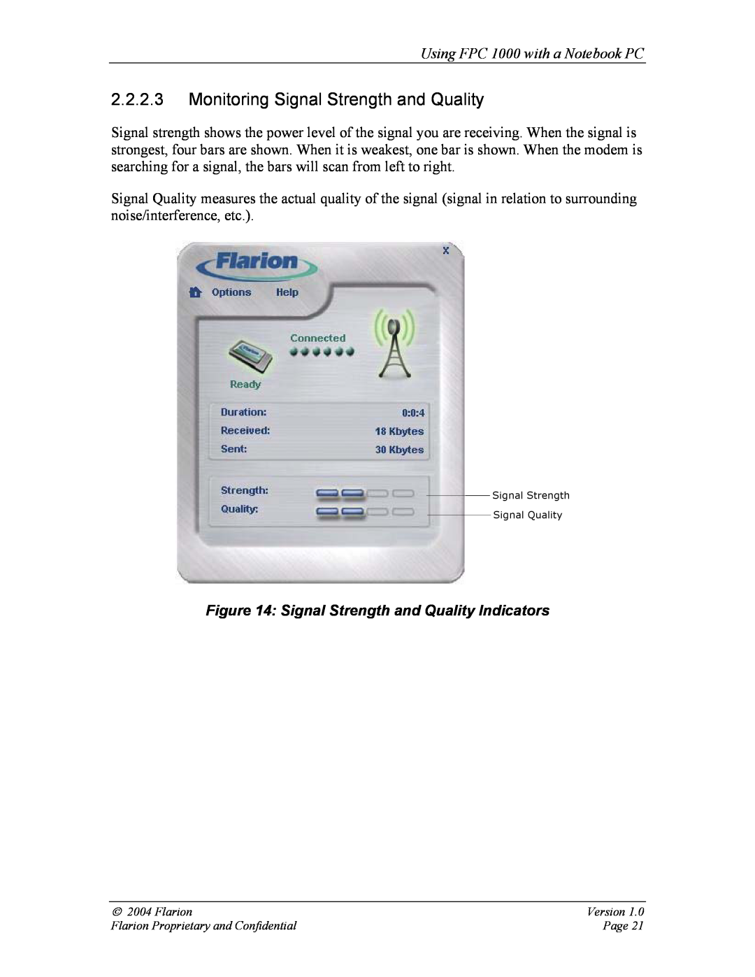 GE FPC 1000 manual Monitoring Signal Strength and Quality, Signal Strength and Quality Indicators 