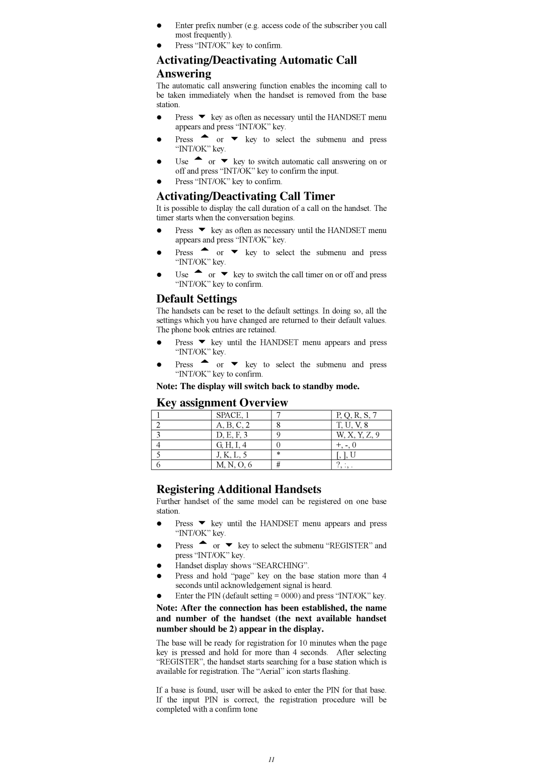 GE FS21828 manual Activating/Deactivating Automatic Call Answering, Activating/Deactivating Call Timer, Default Settings 