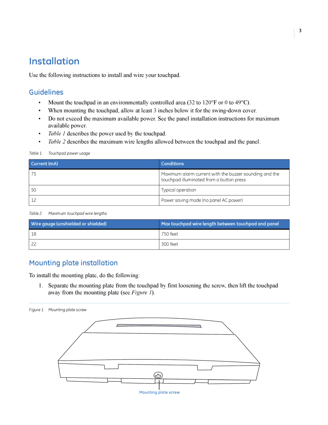 GE FTP-1000 installation manual Installation, Guidelines, Mounting plate installation, Current mA Conditions 