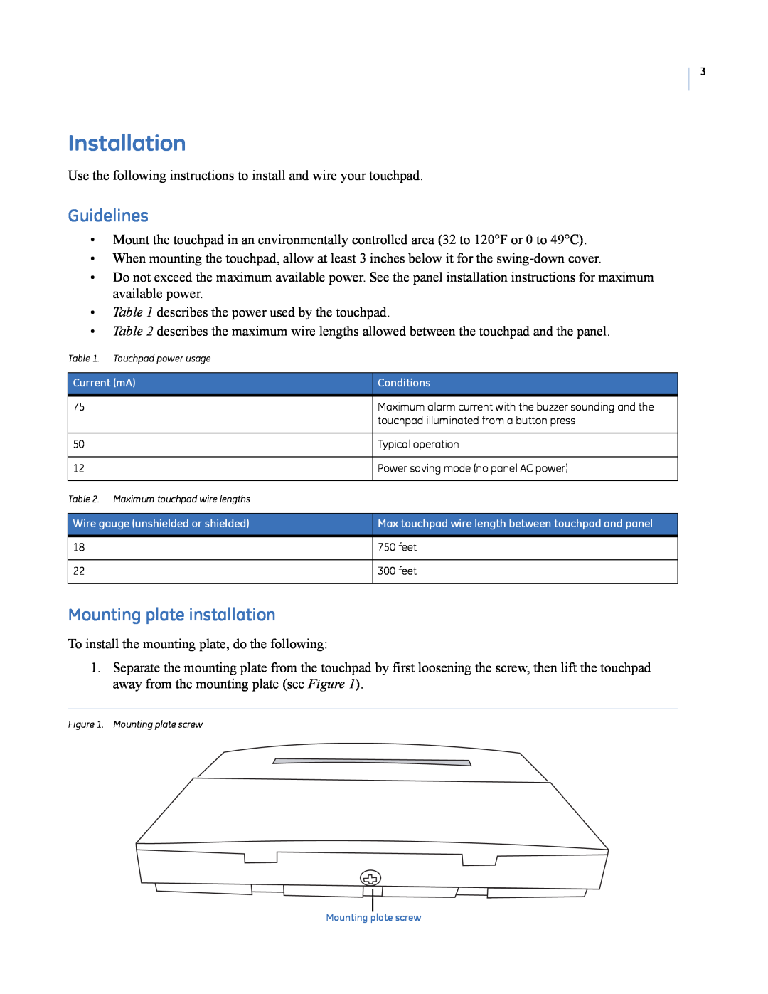 GE FTP-1000 installation manual Installation, Guidelines, Mounting plate installation 