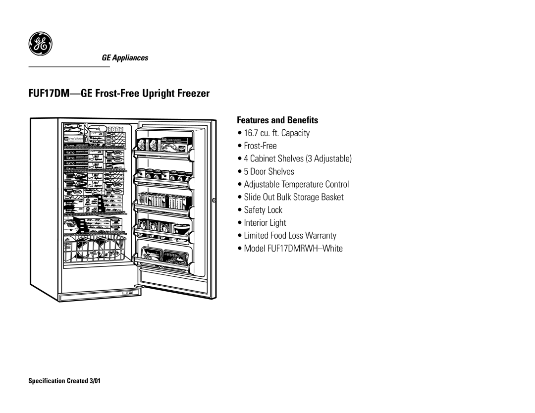 GE FUF17DMRWH dimensions Features and Benefits 