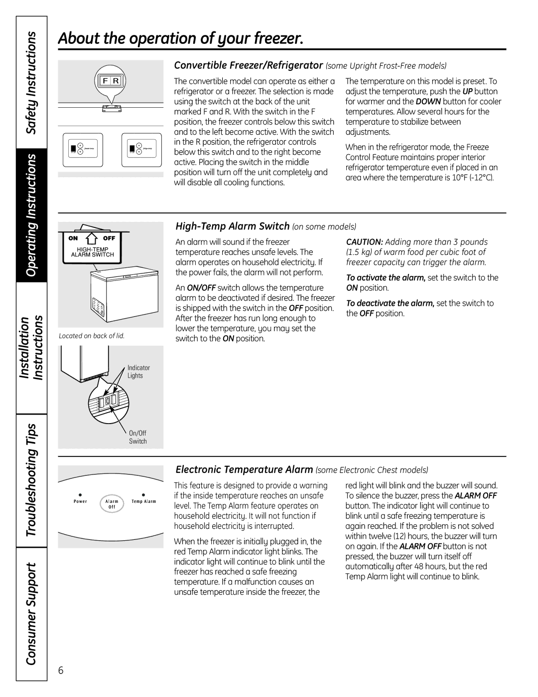 GE FUF14S, FUF21S, FUF20S Instructions Safety, Operating, Installation Instructions Tips, Consumer Support Troubleshooting 