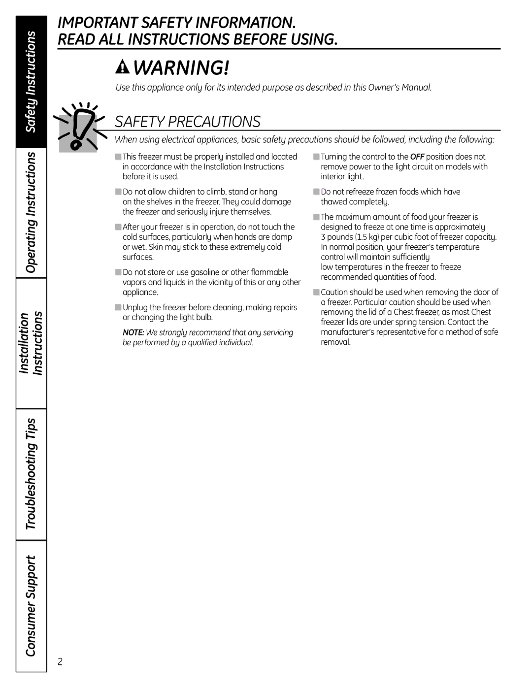 GE FUM13 owner manual Safety Precautions, Safety Instructions 