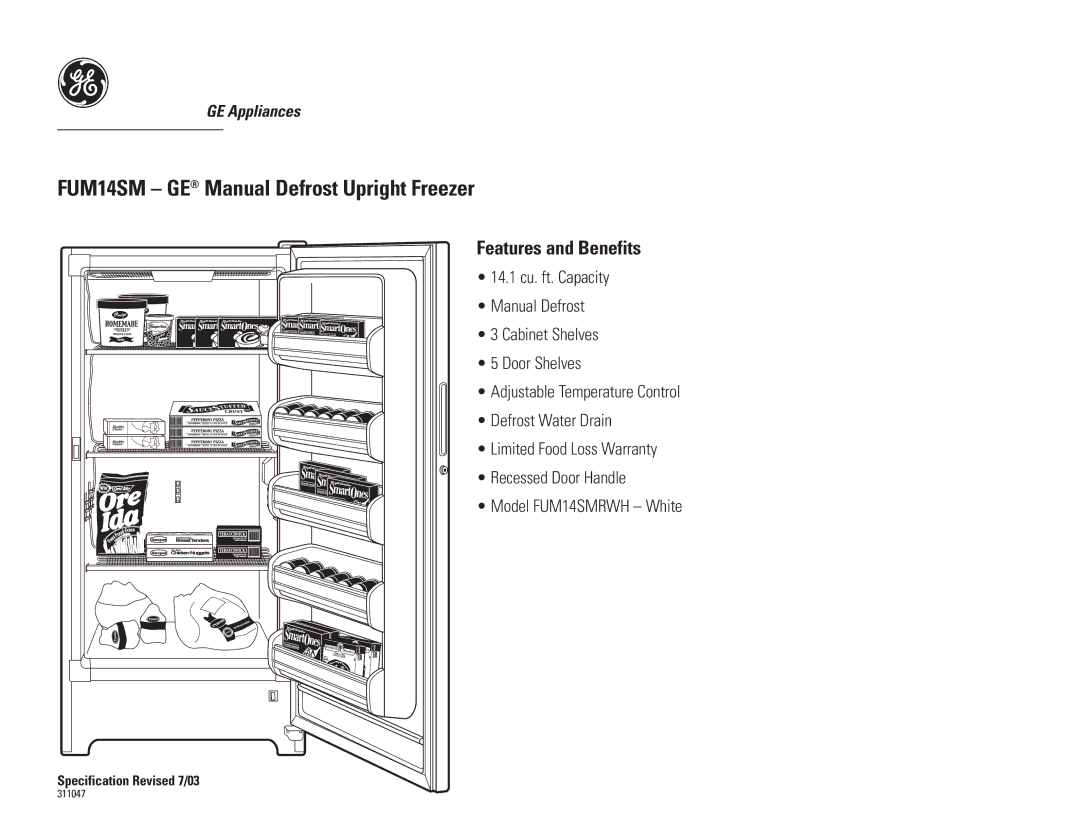 GE FUM14SMRWH manual Features and Benefits 