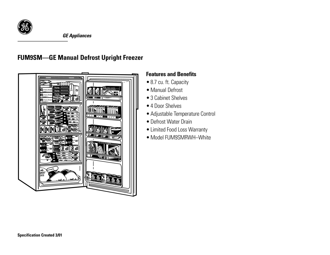 GE FUM9SMRWH dimensions Features and Benefits 