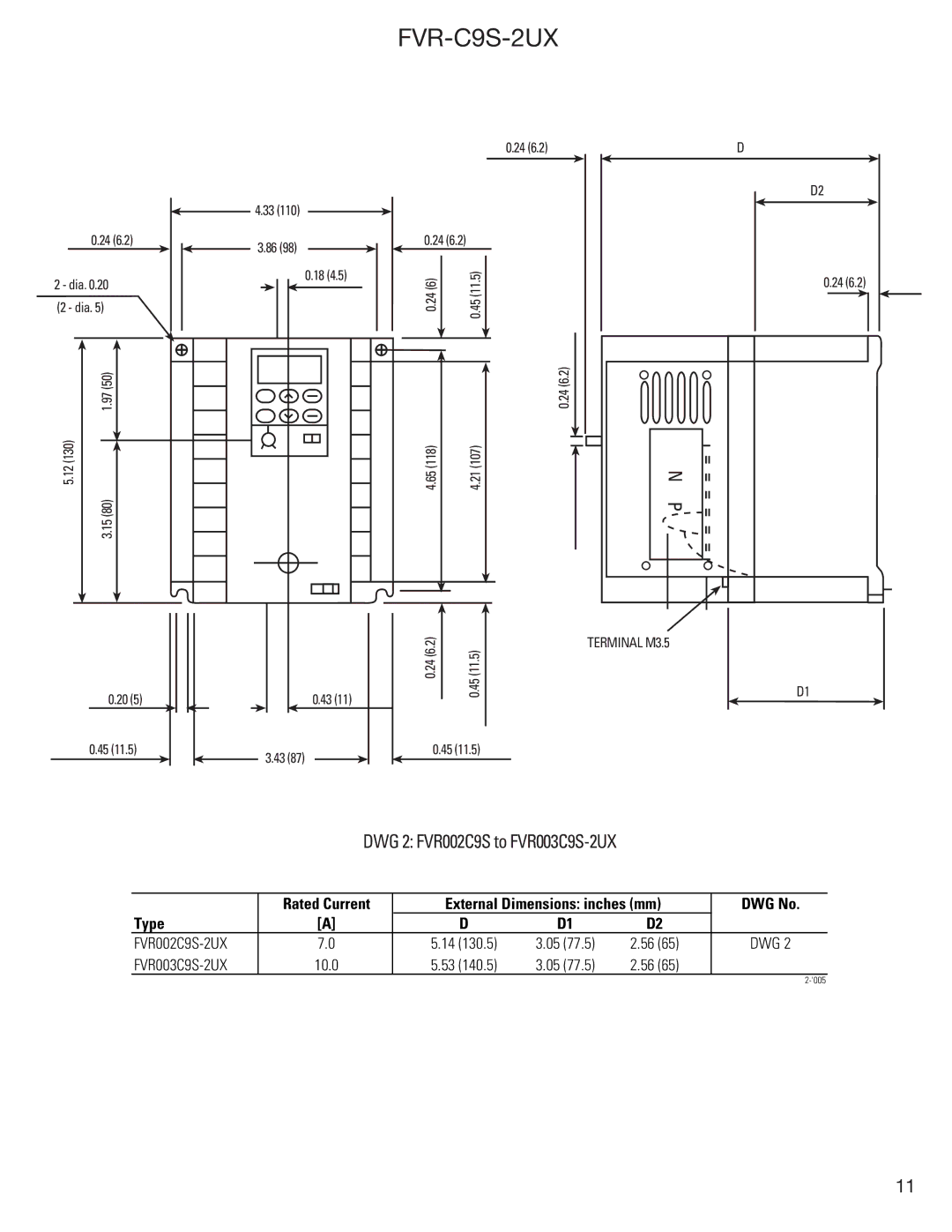 GE FVR-C9S-2UX Drive Series instruction manual DWG 2 FVR002C9S to FVR003C9S-2UX 