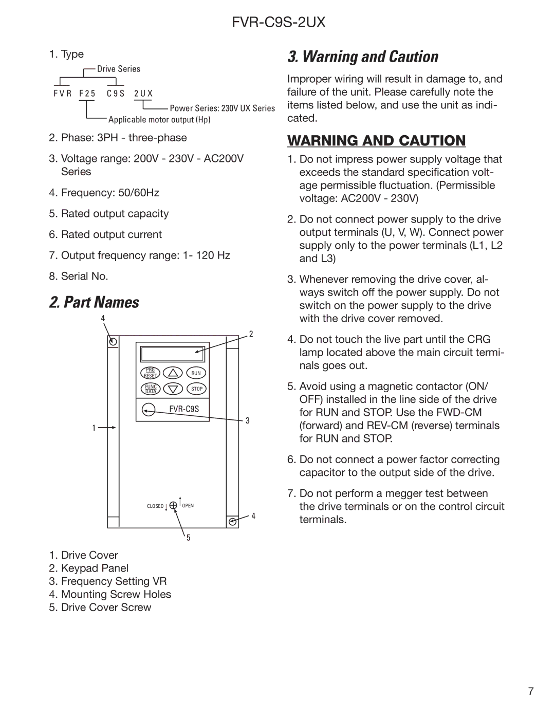 GE FVR-C9S-2UX Drive Series instruction manual Part Names, Type 