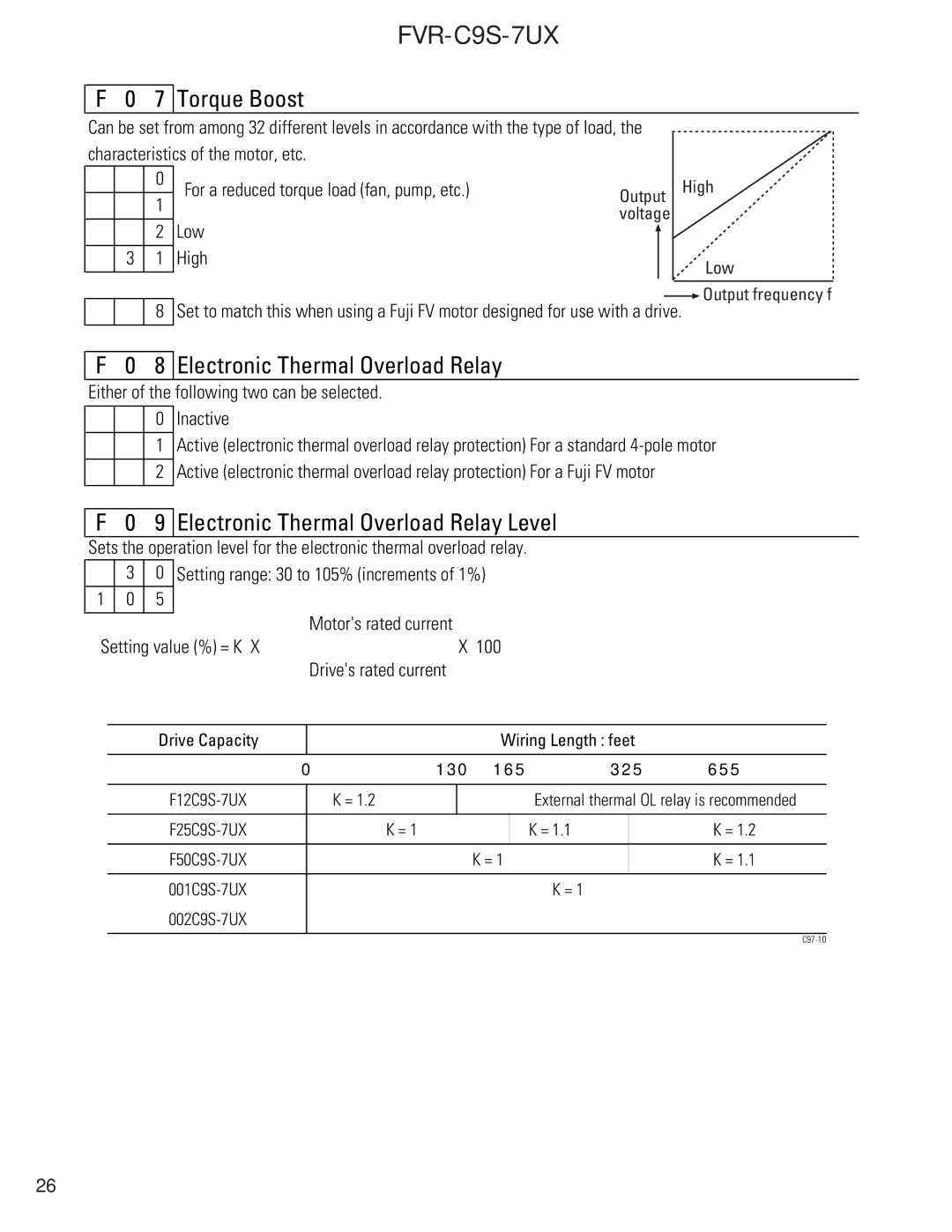 GE FVR-C9S-7UX instruction manual Torque Boost, Electronic Thermal Overload Relay Level 