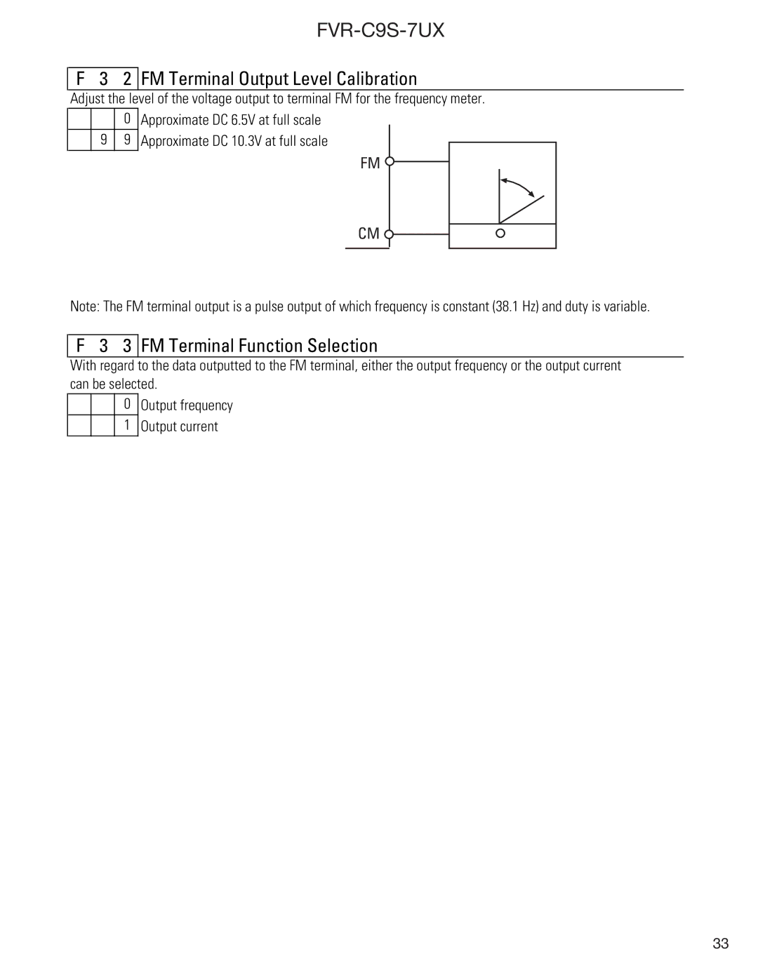 GE FVR-C9S-7UX instruction manual FM Terminal Output Level Calibration, FM Terminal Function Selection 