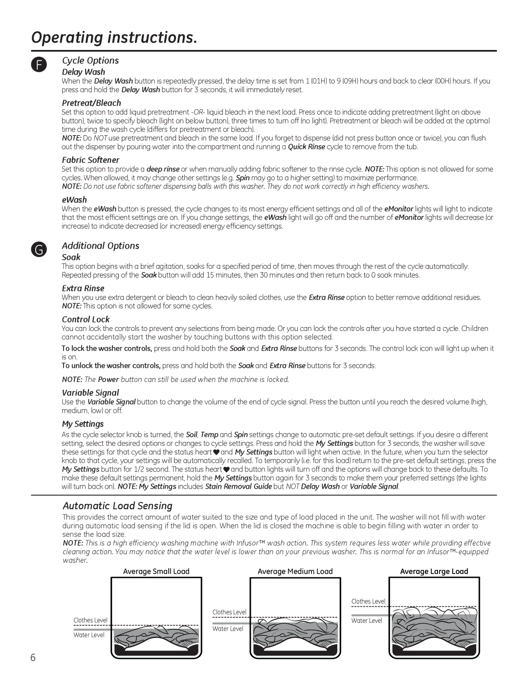 GE g006 owner manual Automatic Load Sensing 