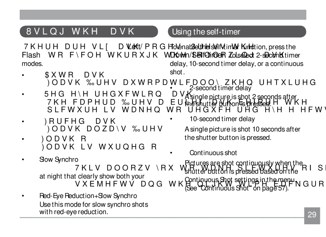 GE E1030, G1, E1240, A830, E1040 manual Using the flash, Using the self-timer, Modes Auto flash, Red-eye reduction flash 