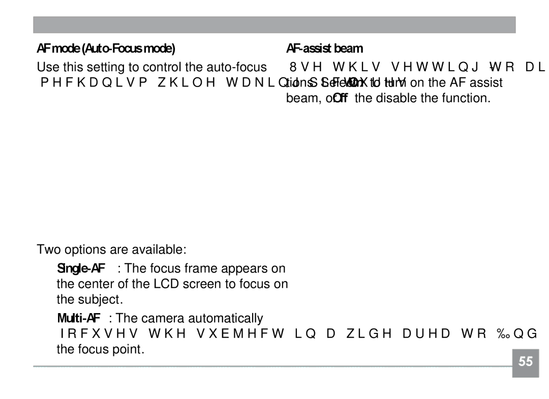 GE E1040, G1, E1240, A830, E1030 manual AF mode Auto-Focus mode, AF-assist beam 