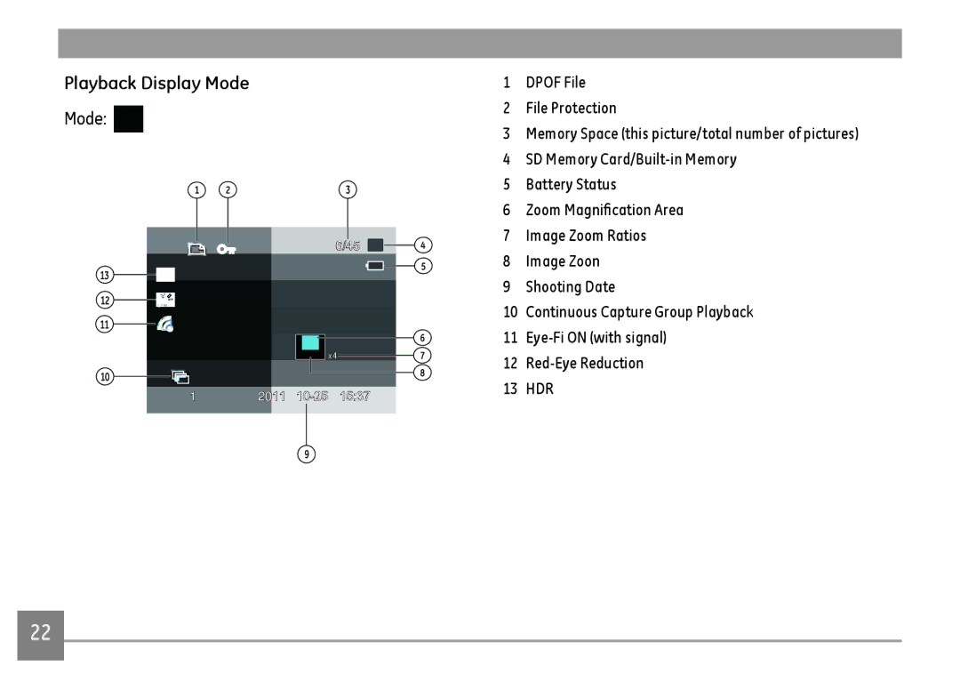 GE G100-RD, G100-BK, G100-WH user manual Playback Display Mode 