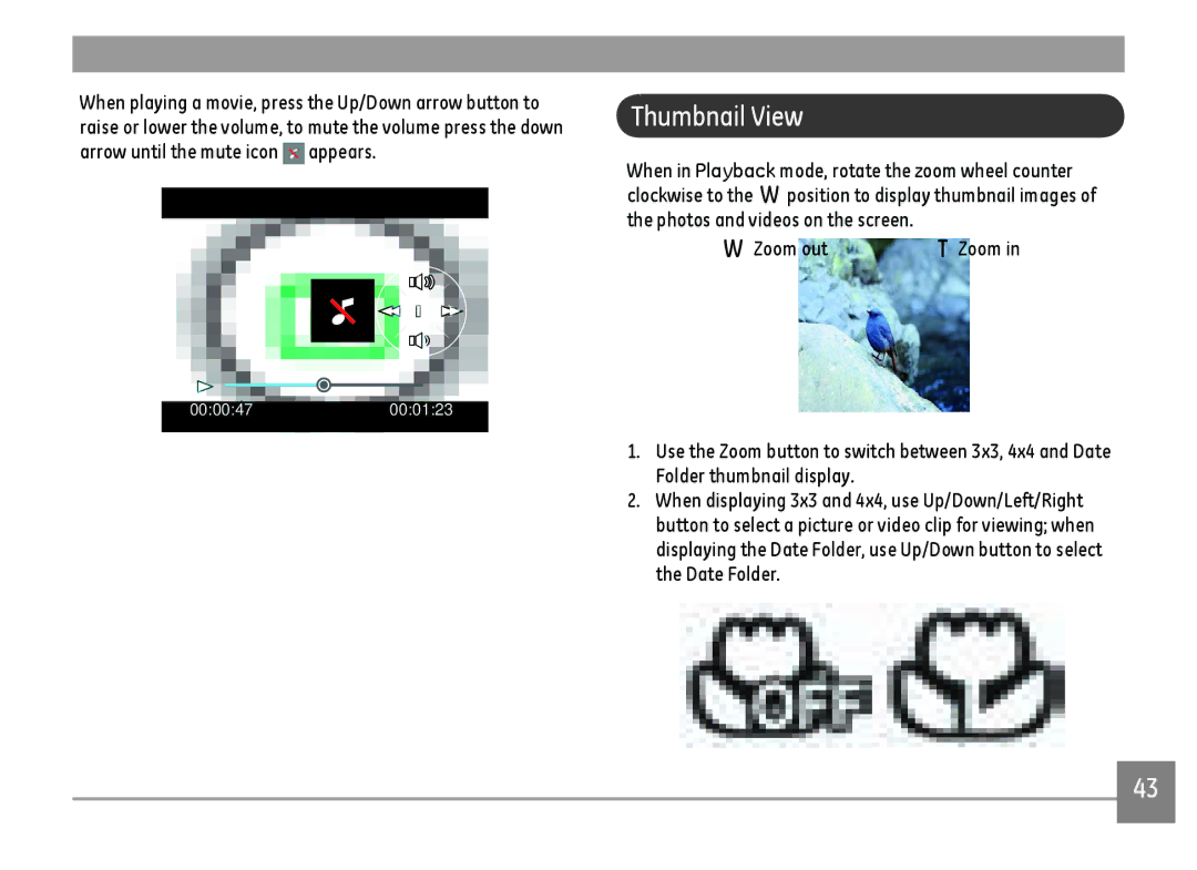 GE G100-RD, G100-BK, G100-WH user manual Thumbnail View, Zoom out 