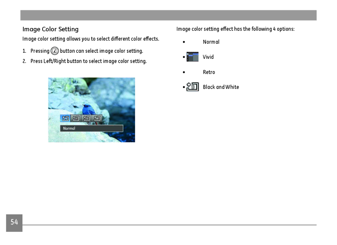 GE G100-BK, G100-RD, G100-WH user manual Image Color Setting 