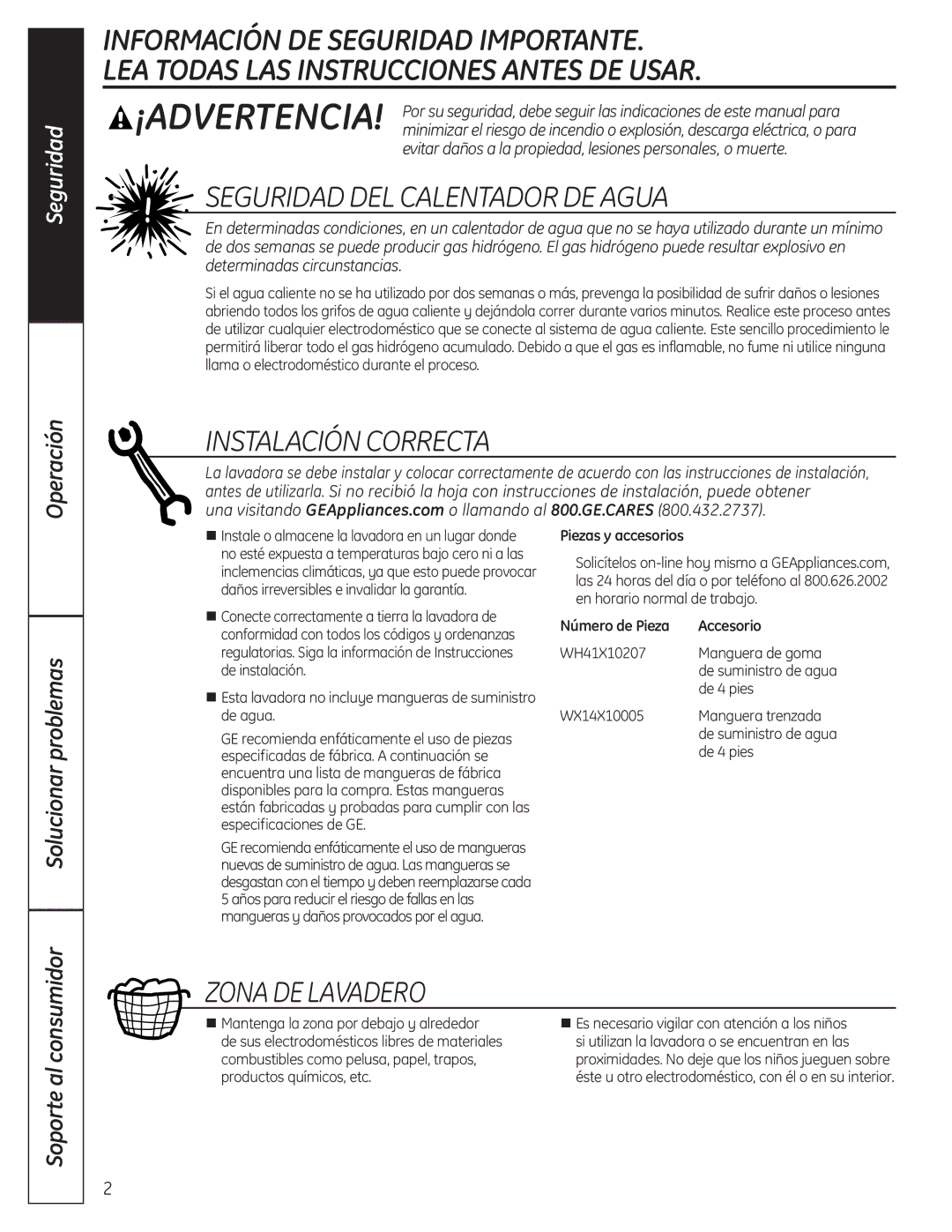 GE G132 owner manual Seguridad DEL Calentador DE Agua 