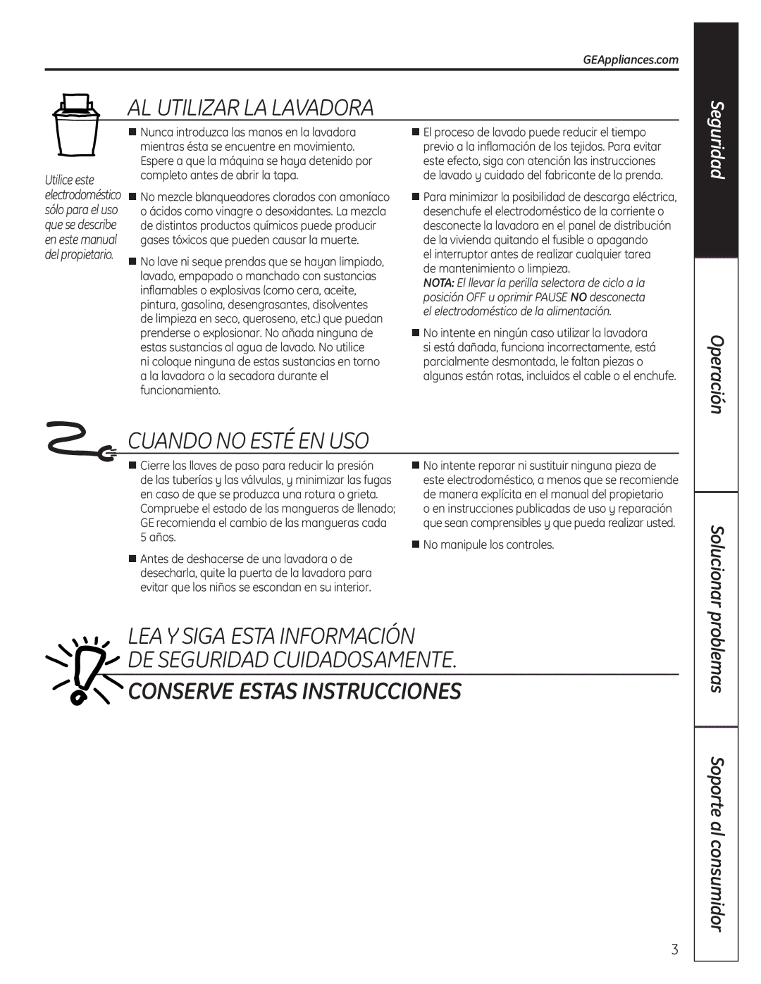 GE G132 owner manual Conserve Estas Instrucciones 