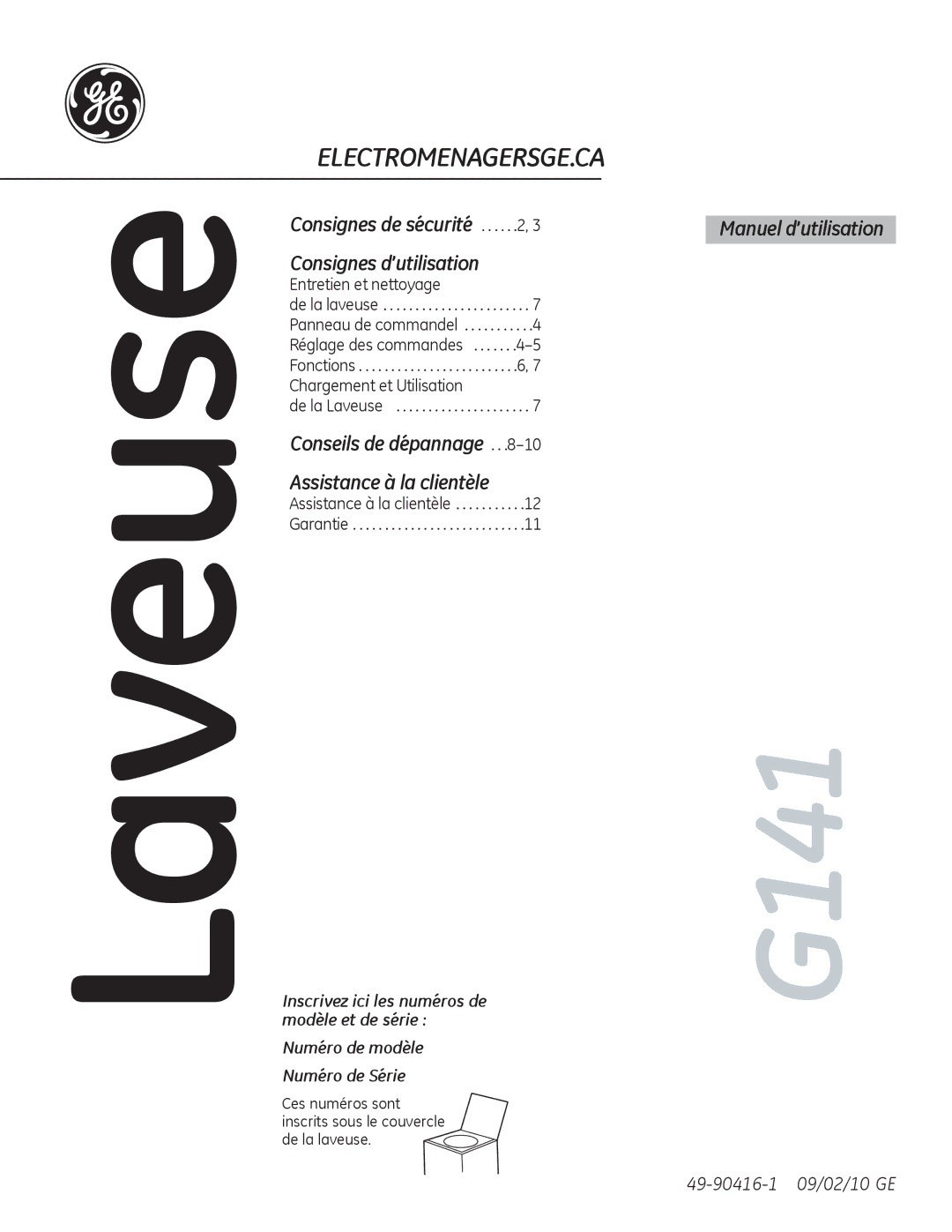 GE G141 owner manual Consignes de sécurité, Conseils de dépannage 