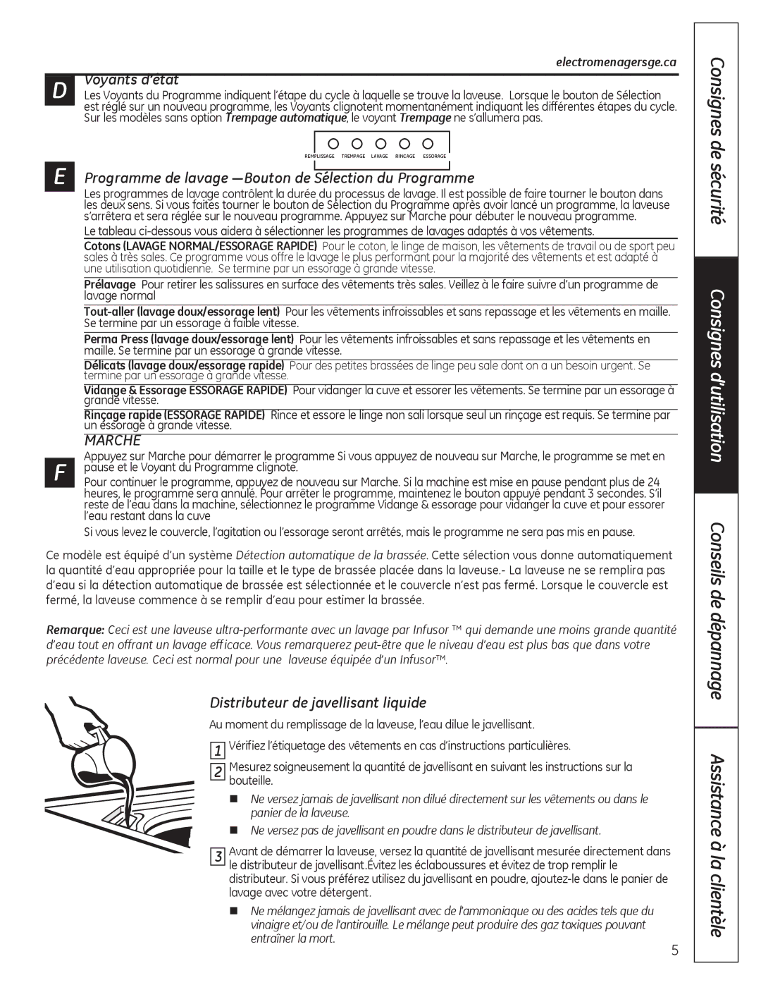 GE G141 owner manual Consignes de sécurité, Conseils de dépannage Assistance à la clientèle, Voyants d’état 