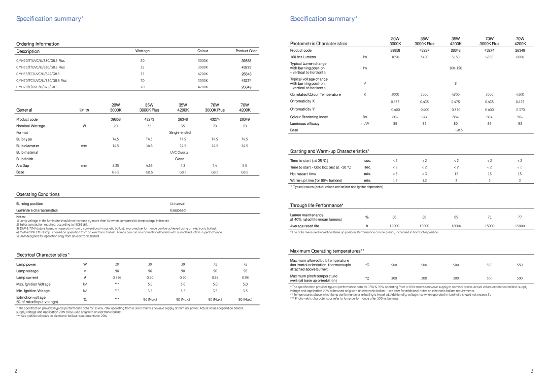 GE G8.5 brochure Specification summary 