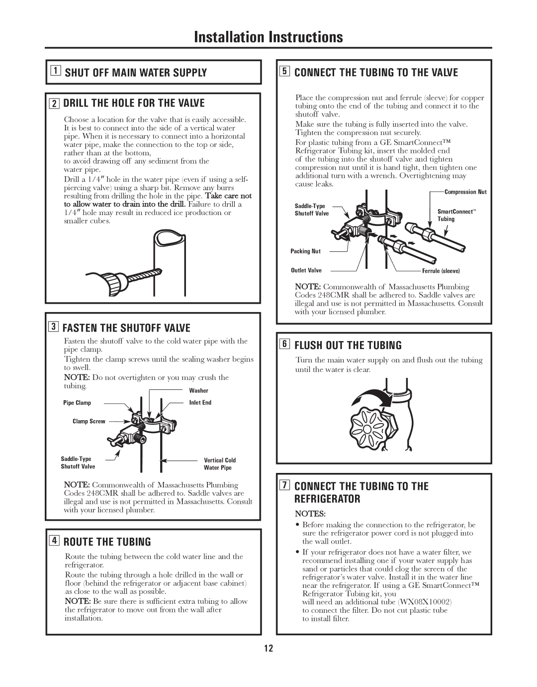 GE GARF19XXYK manual Shut OFF Main Water Supply Drill the Hole for the Valve, Fasten the Shutoff Valve, Route the Tubing 