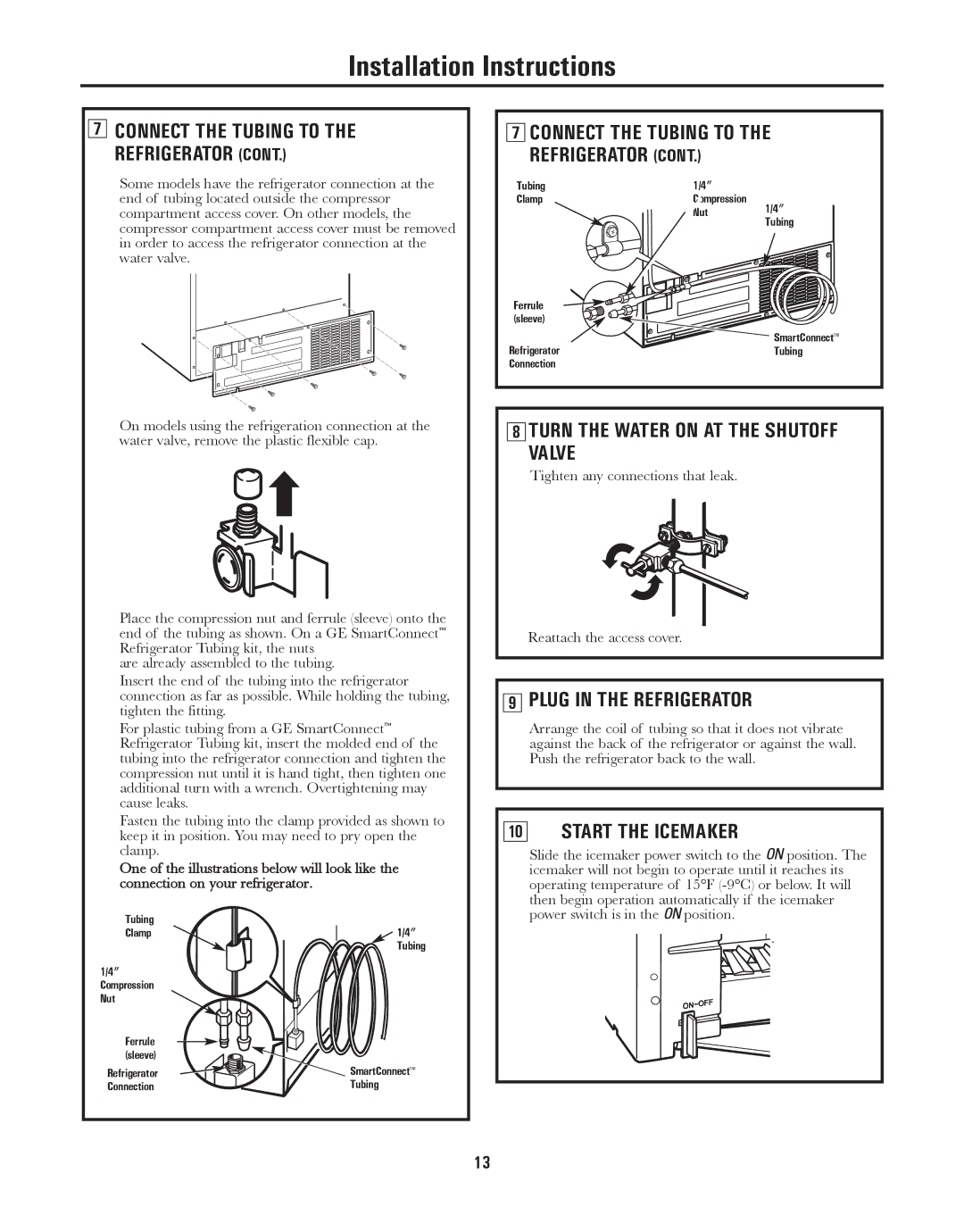 GE ED5KVEXVQ, GARF19XXYK manual Turn the Water on AT the Shutoff Valve, Plug in the Refrigerator, Start the Icemaker 