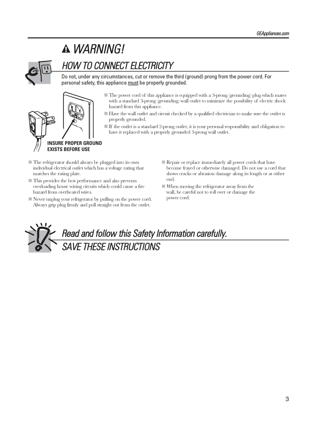 GE ED5KVEXVQ, GARF19XXYK manual Read and follow this Safety Information carefully, GEAppliances.com 