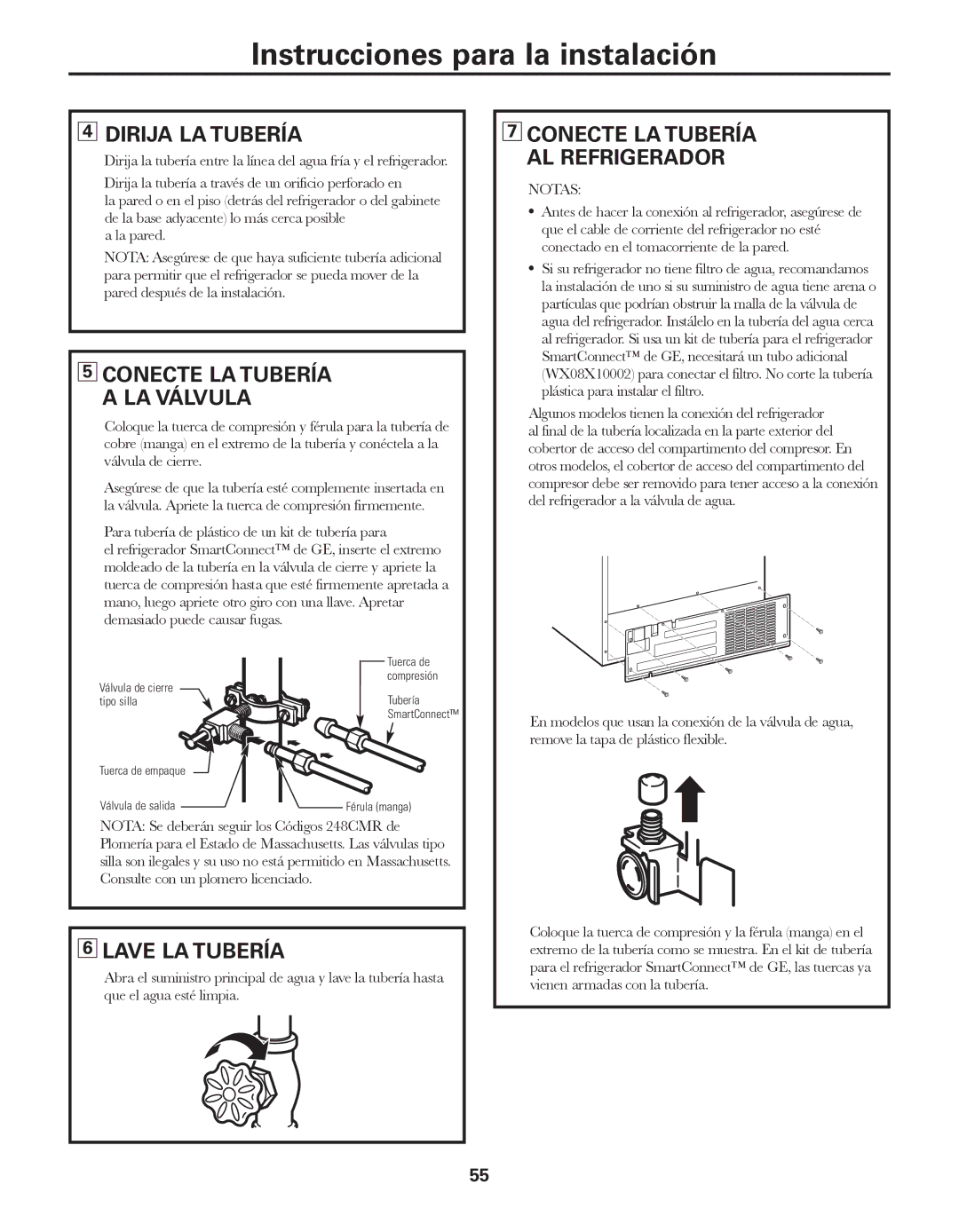 GE ED5KVEXVQ, GARF19XXYK manual Dirija LA Tubería, Lave LA Tubería, Para tubería de plástico de un kit de tubería para 