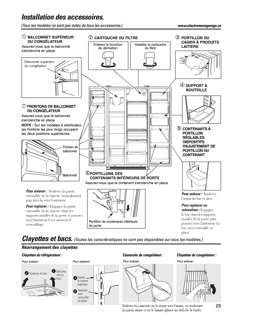 GE ED5KVEXVQ, GARF19XXYK manual Installation des accessoires, Réarrangement des clayettes 