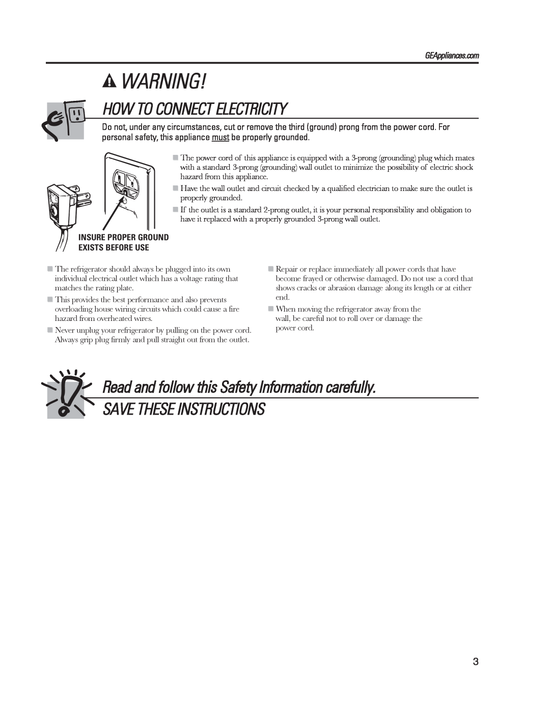 GE ED5KVEXVQ manual How To Connect Electricity, Read and follow this Safety Information carefully, Save These Instructions 