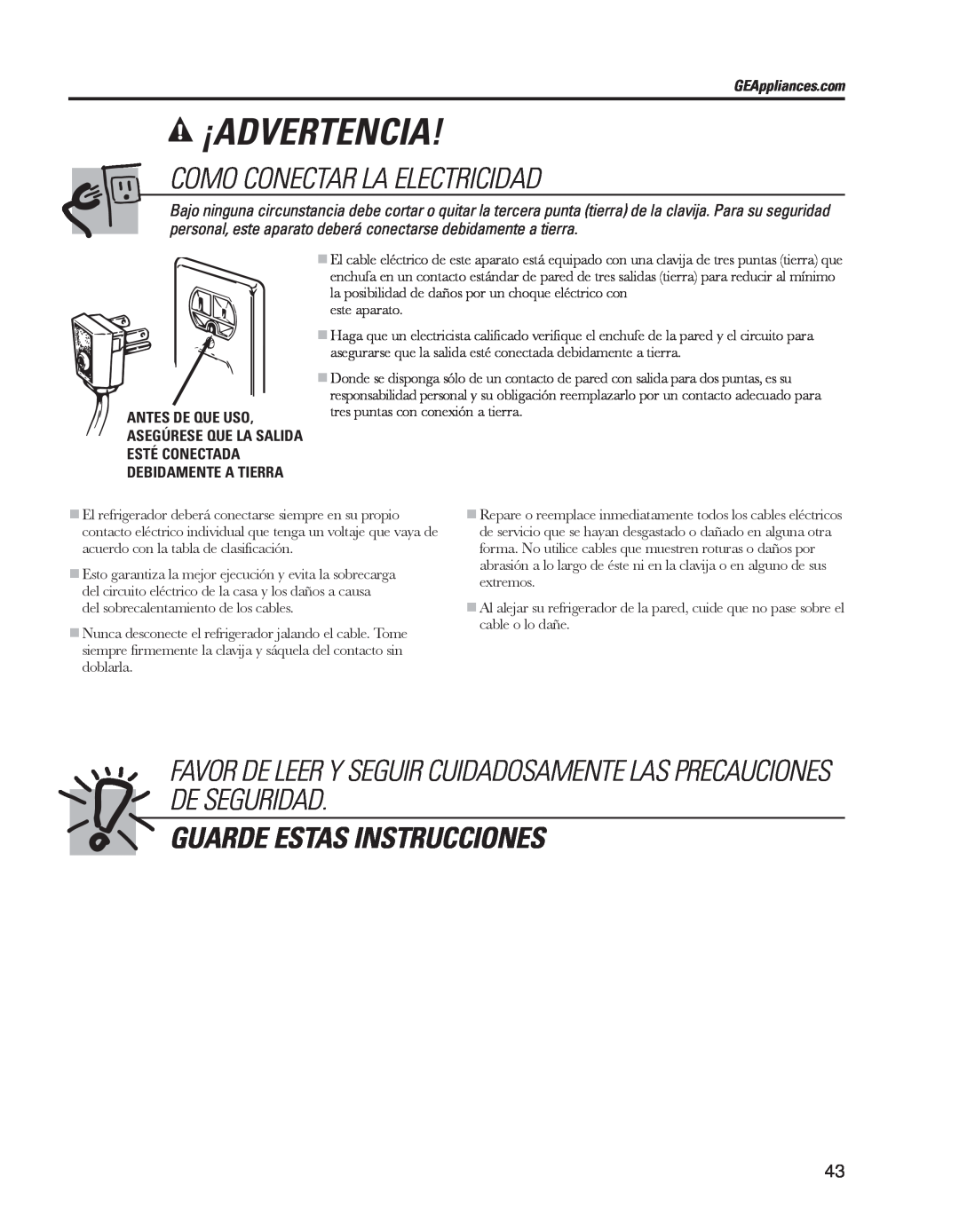 GE ED5KVEXVQ, GARF19XXYK manual Como Conectar La Electricidad, Guarde Estas Instrucciones, ¡Advertencia 