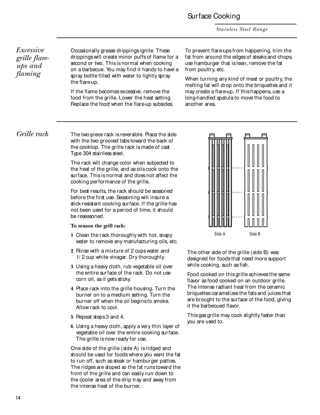 GE Gas Ranges owner manual Excessive grille flare- ups and flaming, Grille rack, To season the grill rack 