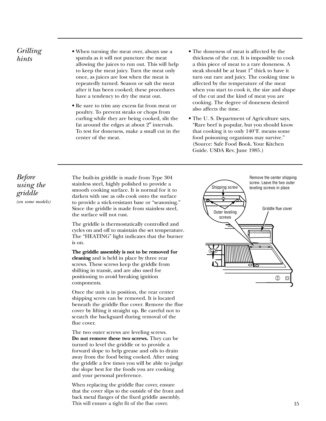 GE Gas Ranges owner manual Grilling hints, Before using the griddle 