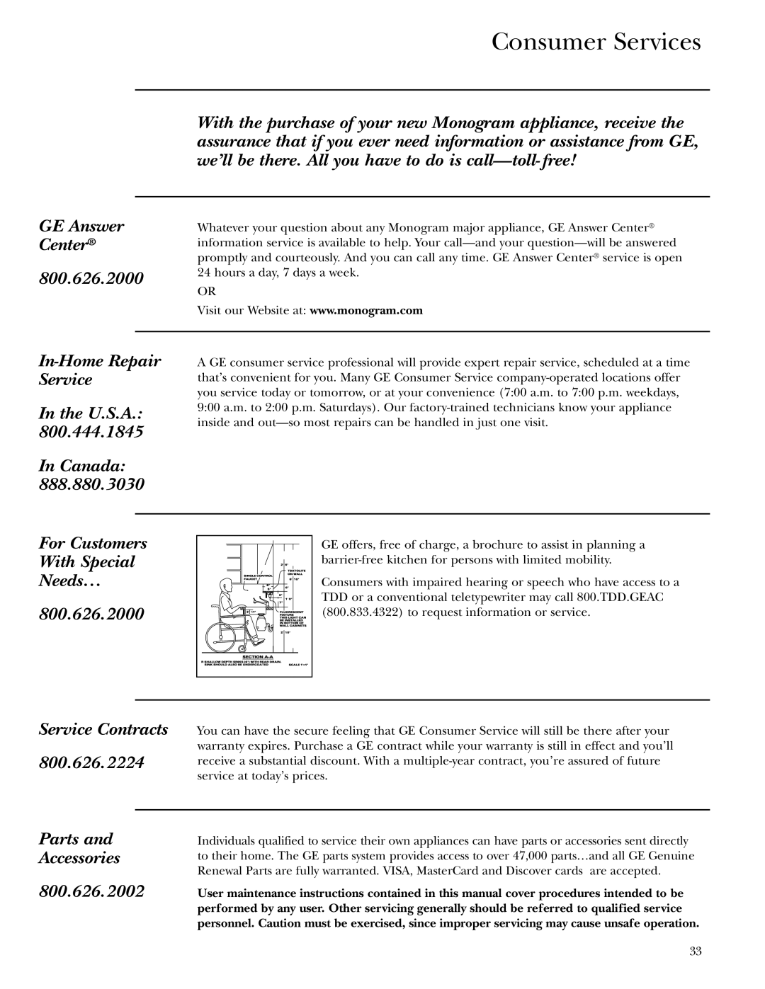 GE Gas Ranges owner manual Consumer Services 