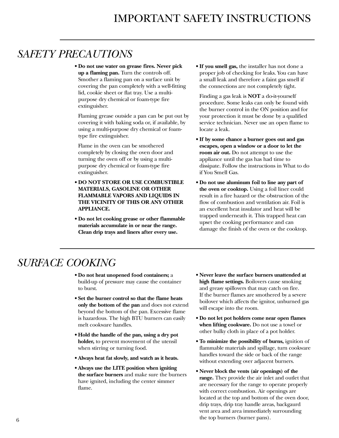 GE Gas Ranges owner manual Surface Cooking 