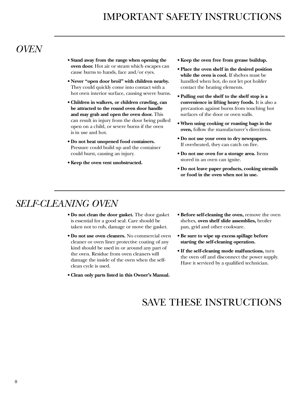 GE Gas Ranges owner manual Oven 