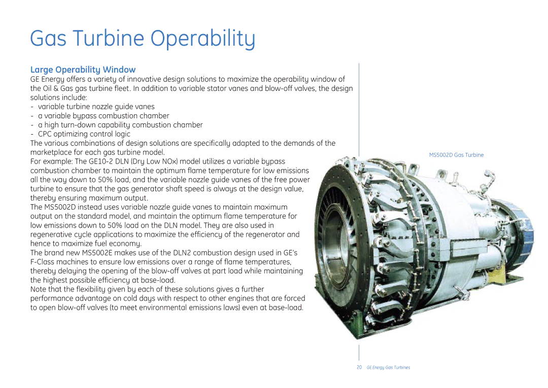 GE manual Gas Turbine Operability, Large Operability Window 