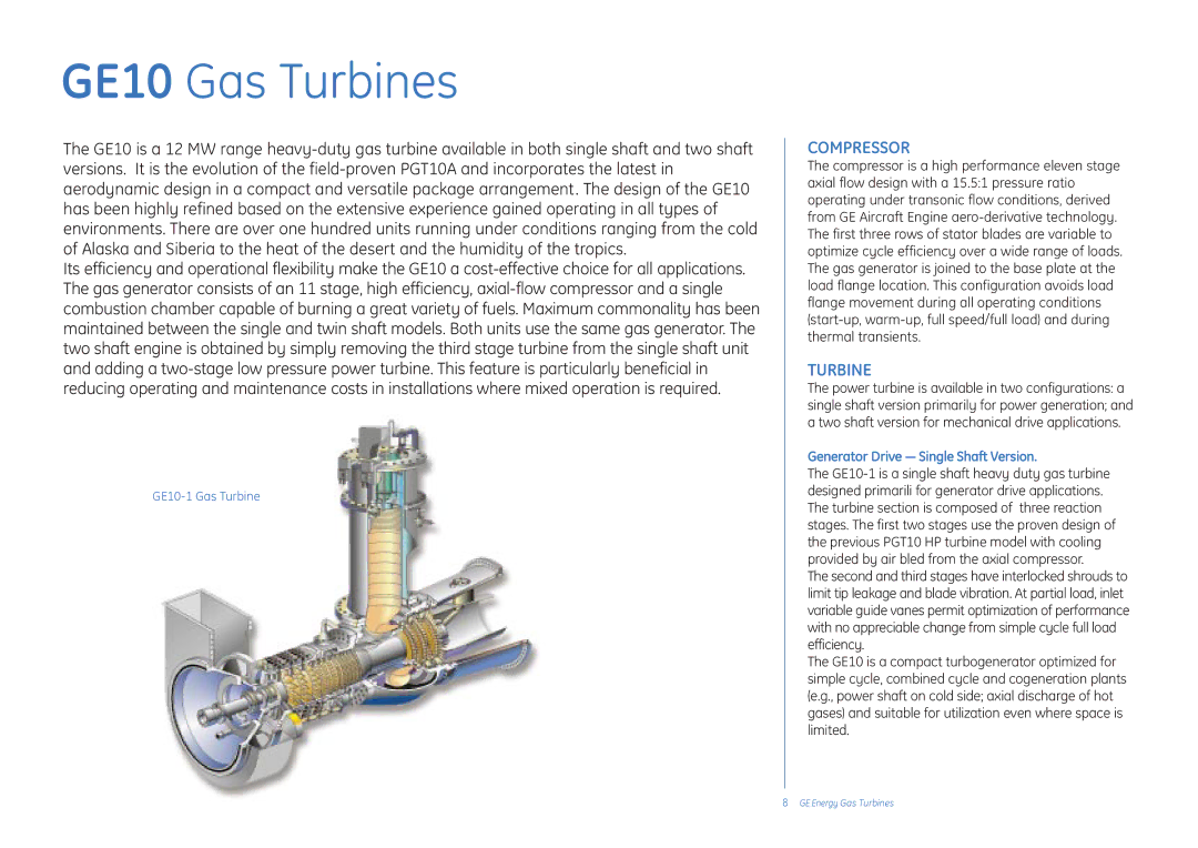 GE manual GE10 Gas Turbines, Generator Drive Single Shaft Version 