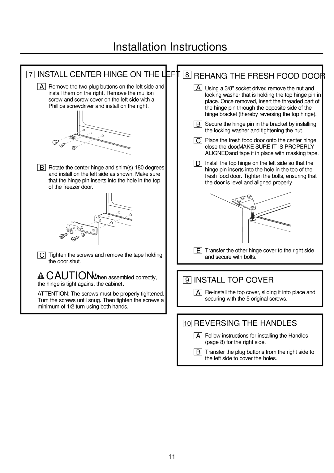 GE GBC12 owner manual Install TOP Cover 