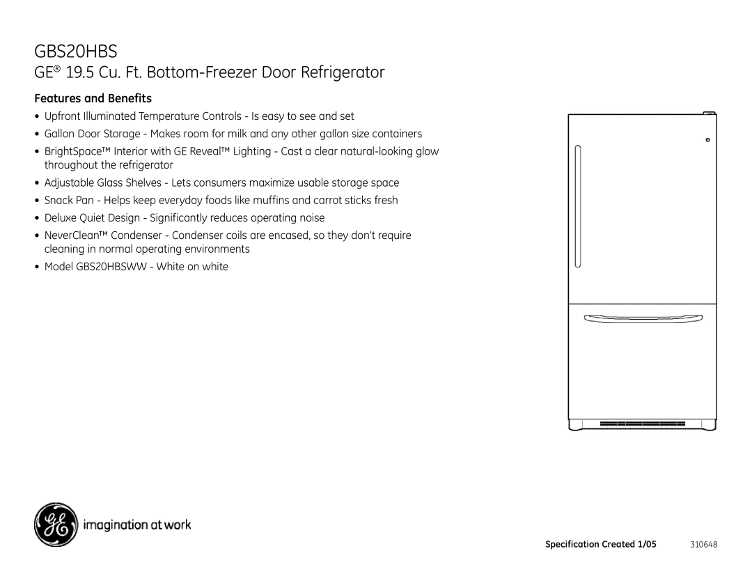 GE GBS20HBS dimensions Features and Benefits 