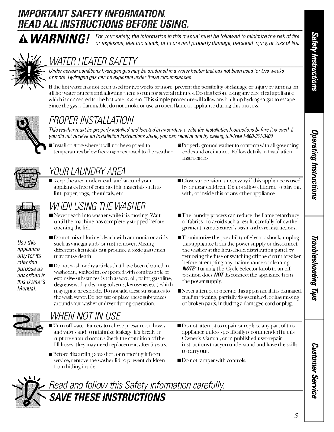 GE GNSR3100, GBXR2060, GCXR2080, GUSR2100 Waterheatersafety, IMPORTANTSAFETYiNFORMATiON. Readall iNSTRUCTiONSBEFOREUSING 