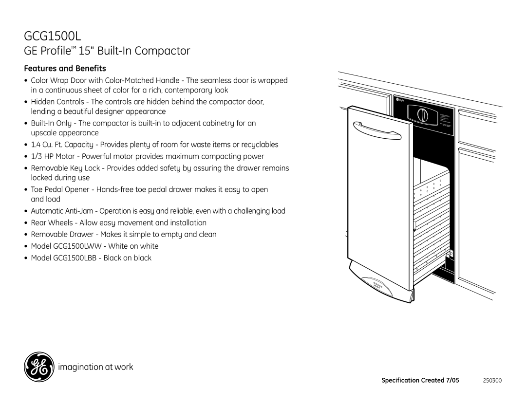 GE GCG1500L dimensions Features and Benefits 