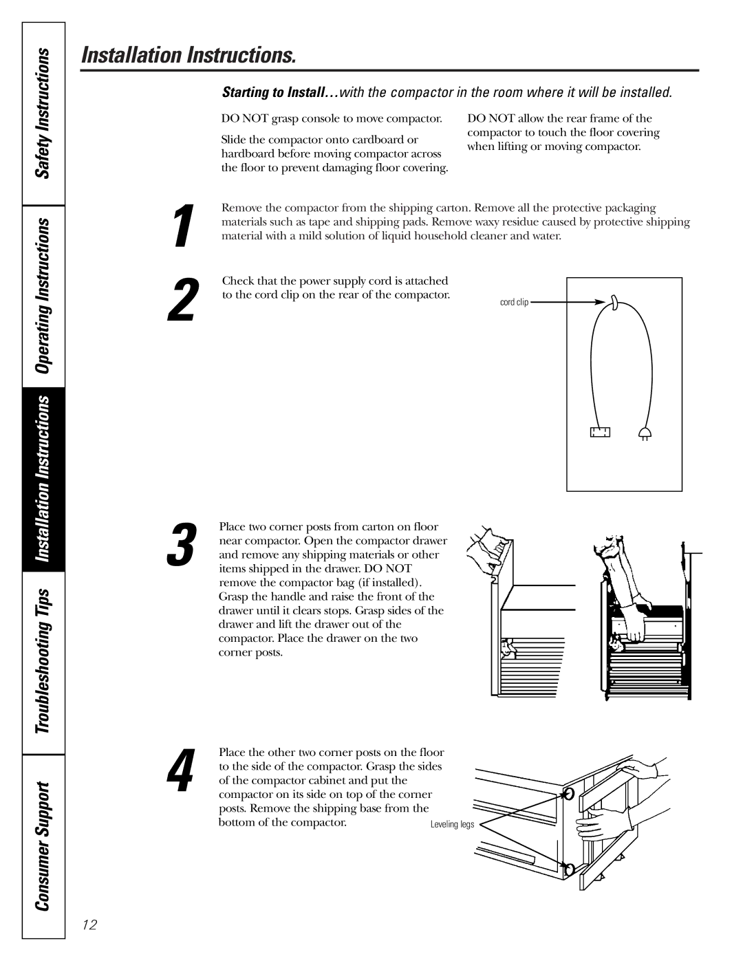 GE GCG1520 owner manual Place two corner posts from carton on floor 