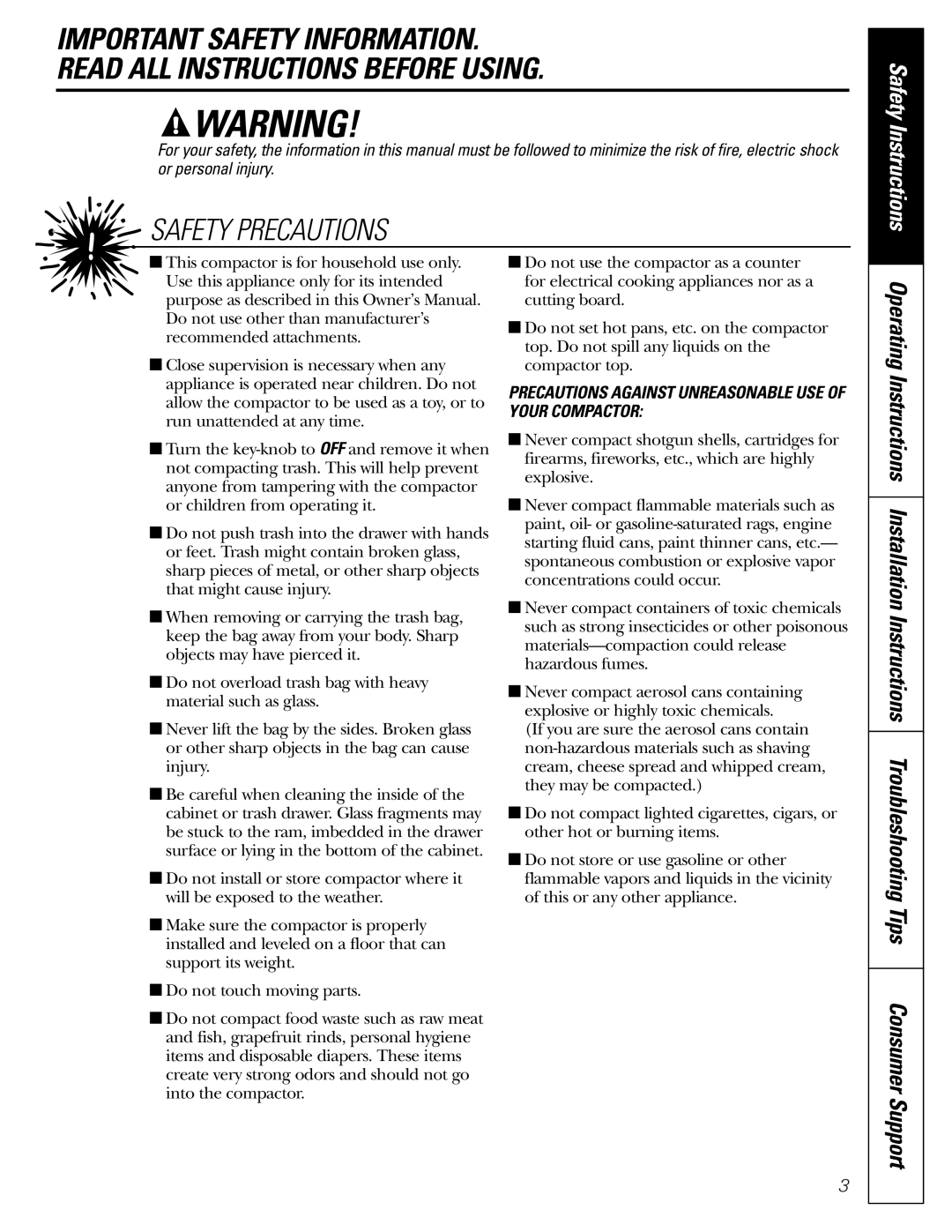 GE GCG1520 owner manual Safety Precautions 