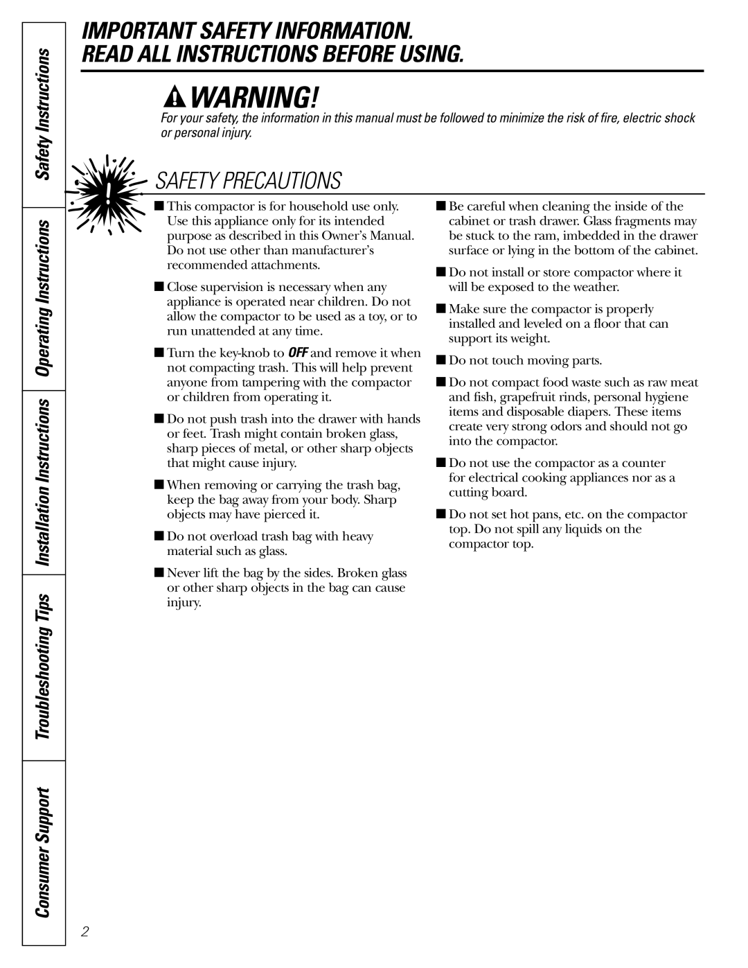 GE GCG1520 operating instructions Safety Precautions, Safety Instructions 