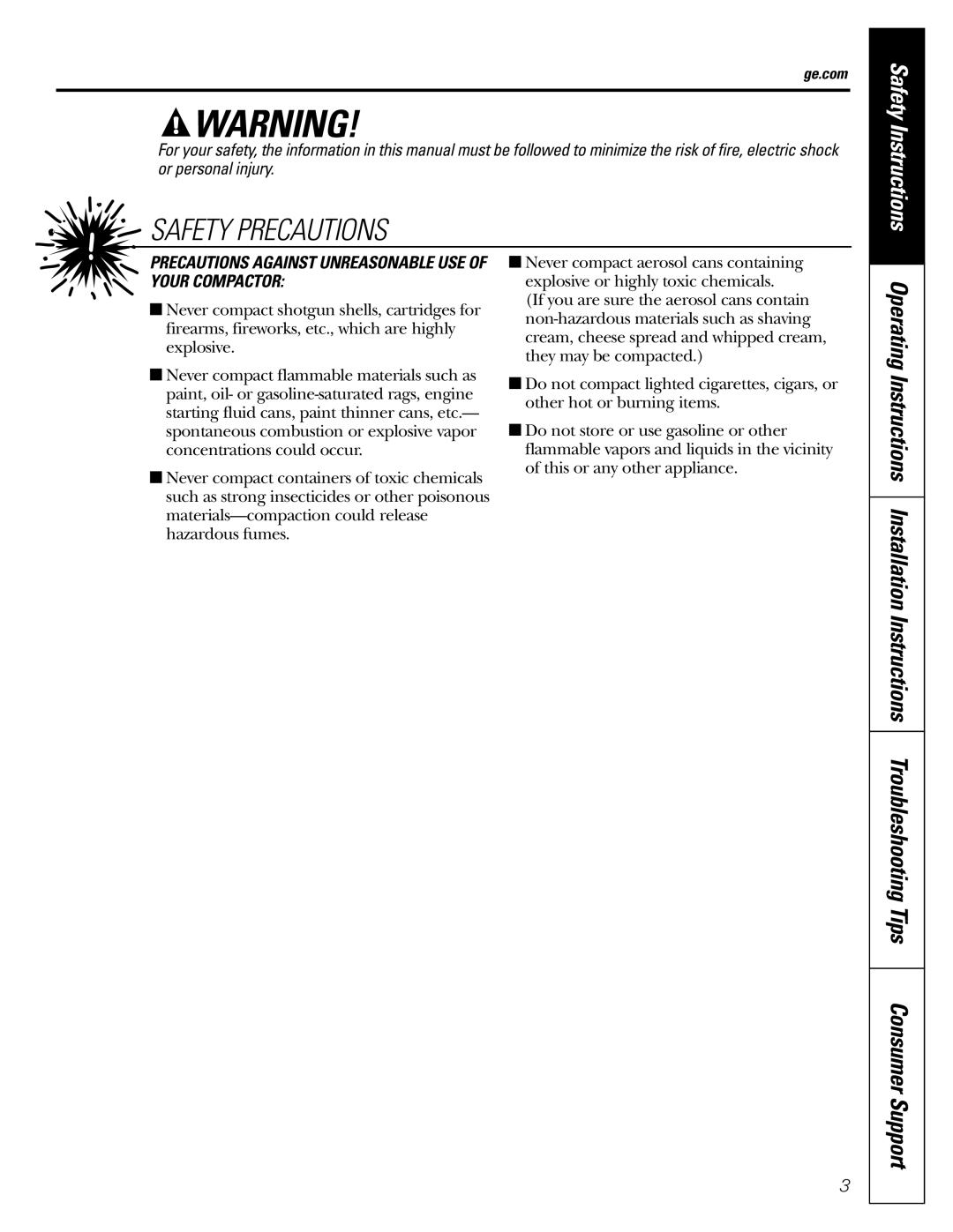 GE GCG1520 operating instructions Safety Instructions, Ge.com 